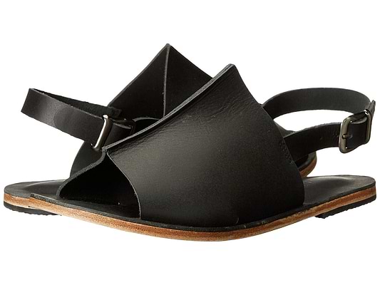 Montana Blvd black, handmade leather with back strap buckle sandals - Side View