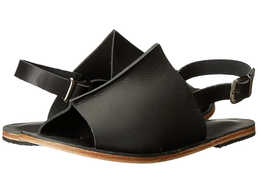 Montana Blvd black, handmade leather with back strap buckle sandals - Side View