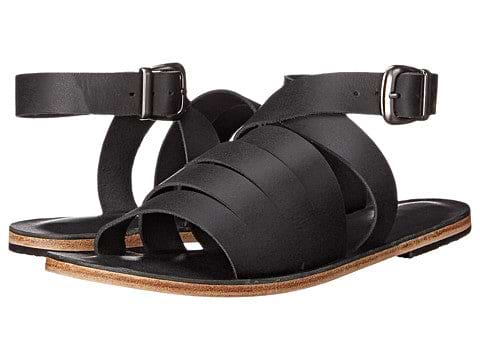 Santa Monica Blvd black, handmade leather sandals with anklet strap and buckle  - Side View