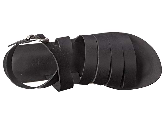 Santa Monica Blvd black, handmade leather sandals with anklet strap and buckle  - top View