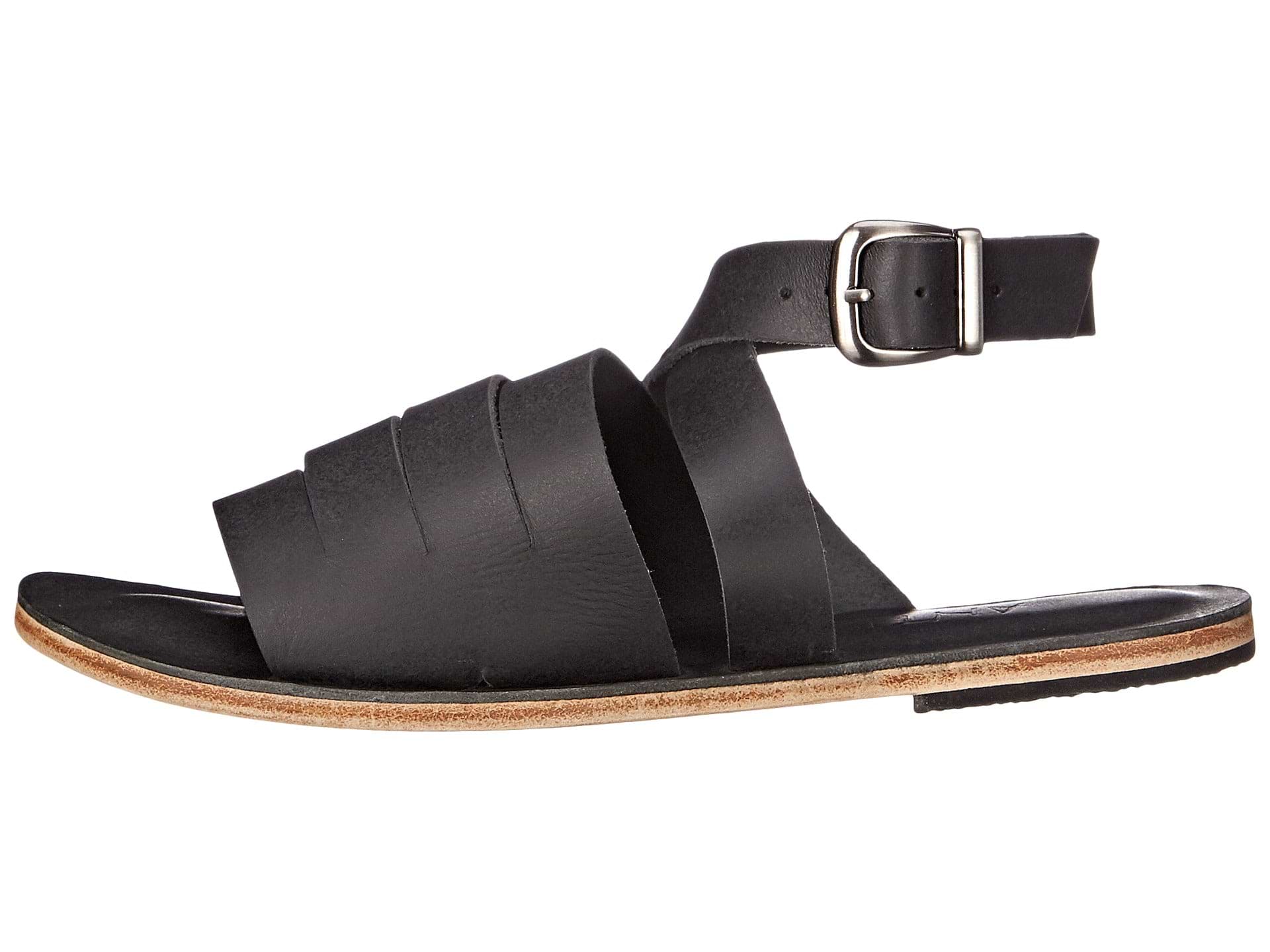 Santa Monica Blvd black, handmade leather sandals with anklet strap and buckle  - Side View