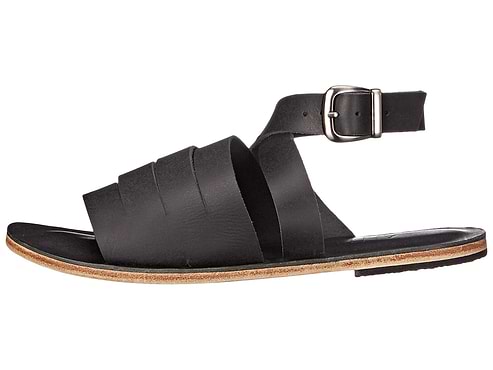 Santa Monica Blvd black, handmade leather sandals with anklet strap and buckle  - Side View