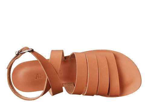 Santa Monica Blvd tan, handmade leather sandals with anklet strap and buckle  - top View