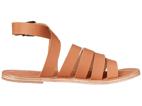 Santa Monica Blvd tan, handmade leather sandals with anklet strap and buckle  - Side View