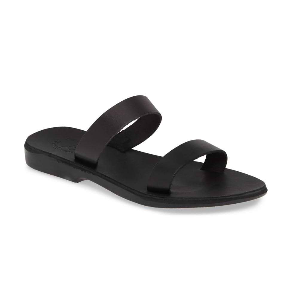 Ada | Black Leather Double Strap Sandal