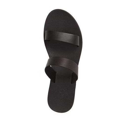 Ada black, handmade leather slide sandals - Side View