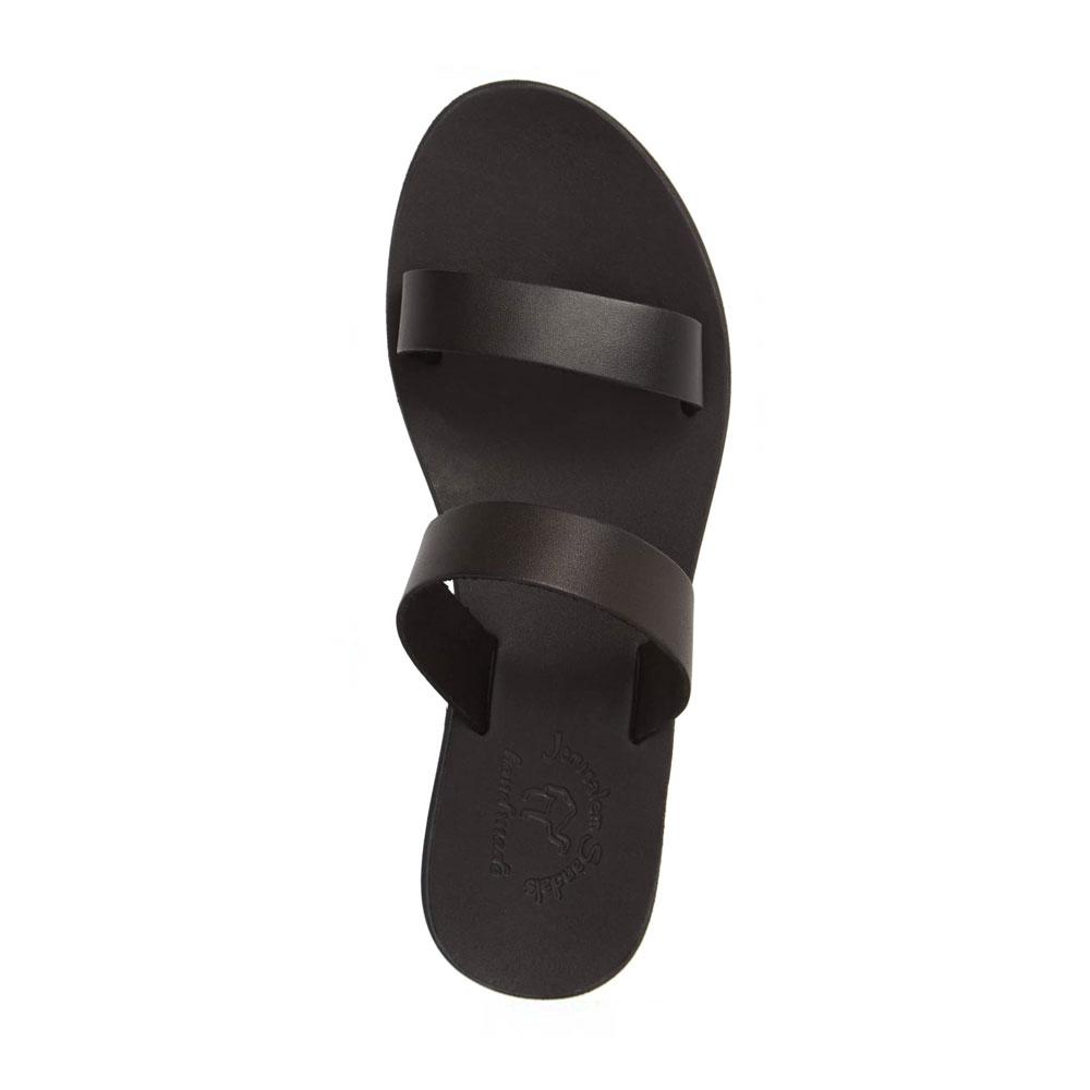 Ada black, handmade leather slide sandals - Side View