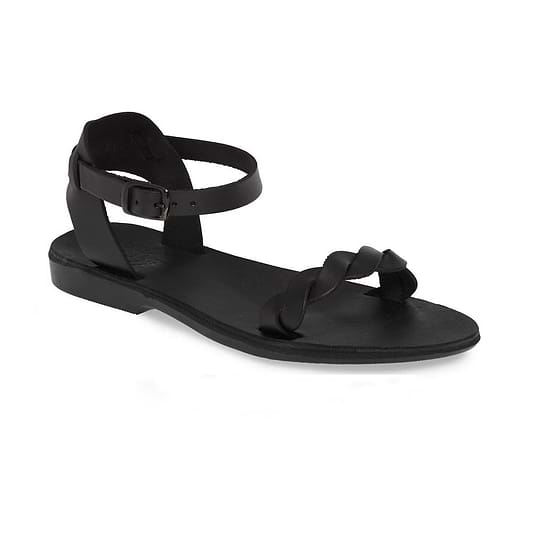 Arden black, handmade leather sandals with back strap - Front View