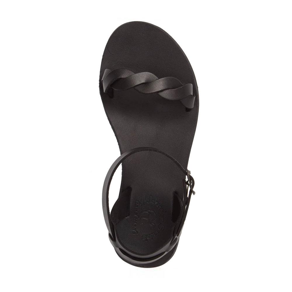 Arden black, handmade leather sandals with back strap - Side View