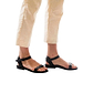Model wearing Arden black, handmade leather sandals with back strap  