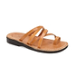 Ariel tan, handmade leather slide sandals with toe loop - Front View