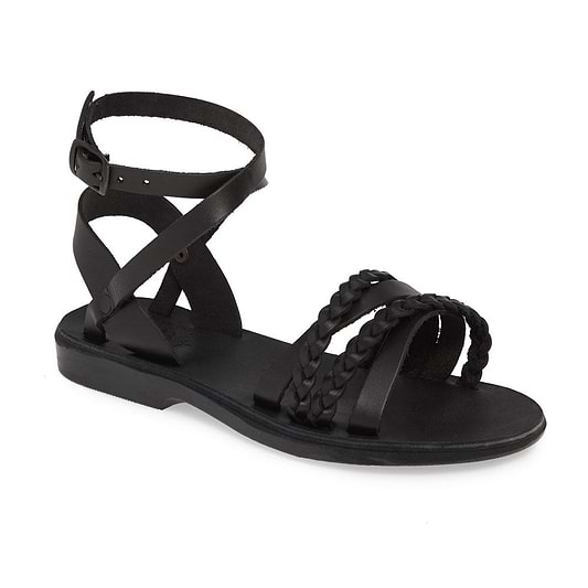 Asa black, handmade leather sandals with back strap - Front View