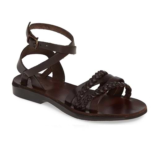 Asa brown, handmade leather sandals with back strap - Front View