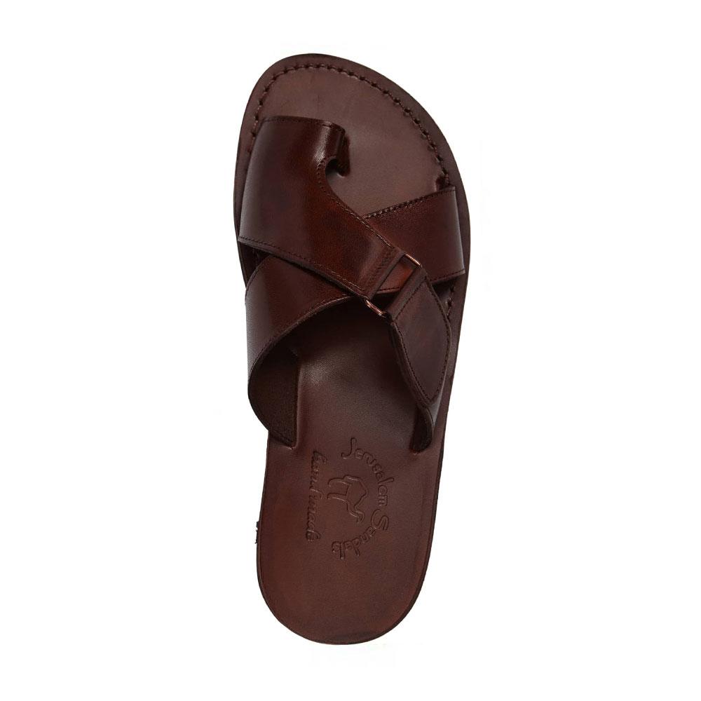 Asher Brown, handmade leather slide sandals with toe loop - side View