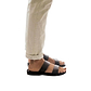 Model wearing Aviv black, handmade leather slide sandals 