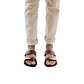 Model wearing Aviv brown, handmade leather slide sandals 
