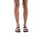Model wearing Aviv brown, handmade leather slide sandals 