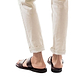 Model wearing Aviv brown, handmade leather slide sandals 
