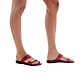 Model wearing Aviv red, handmade leather slide sandals 