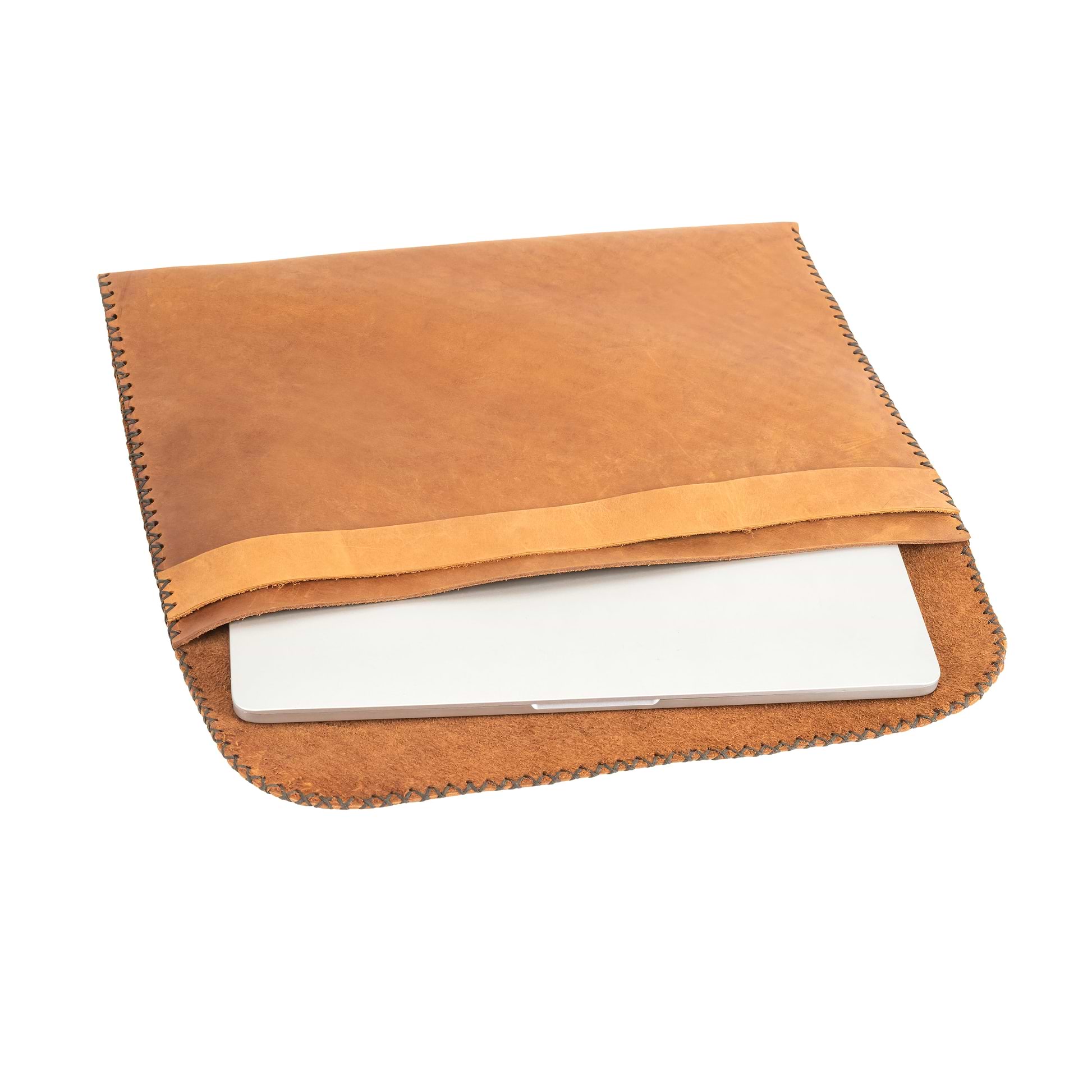 Laptop Leather Cover in brown - inside view