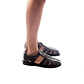 Model wearing Barak Black, handmade leather sandals fisherman sandal silhouette