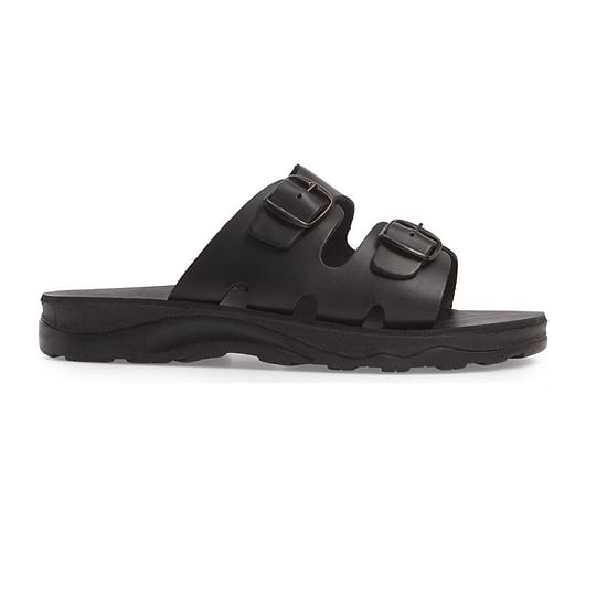 Barnabas Black, handmade leather slide sandals - Side View