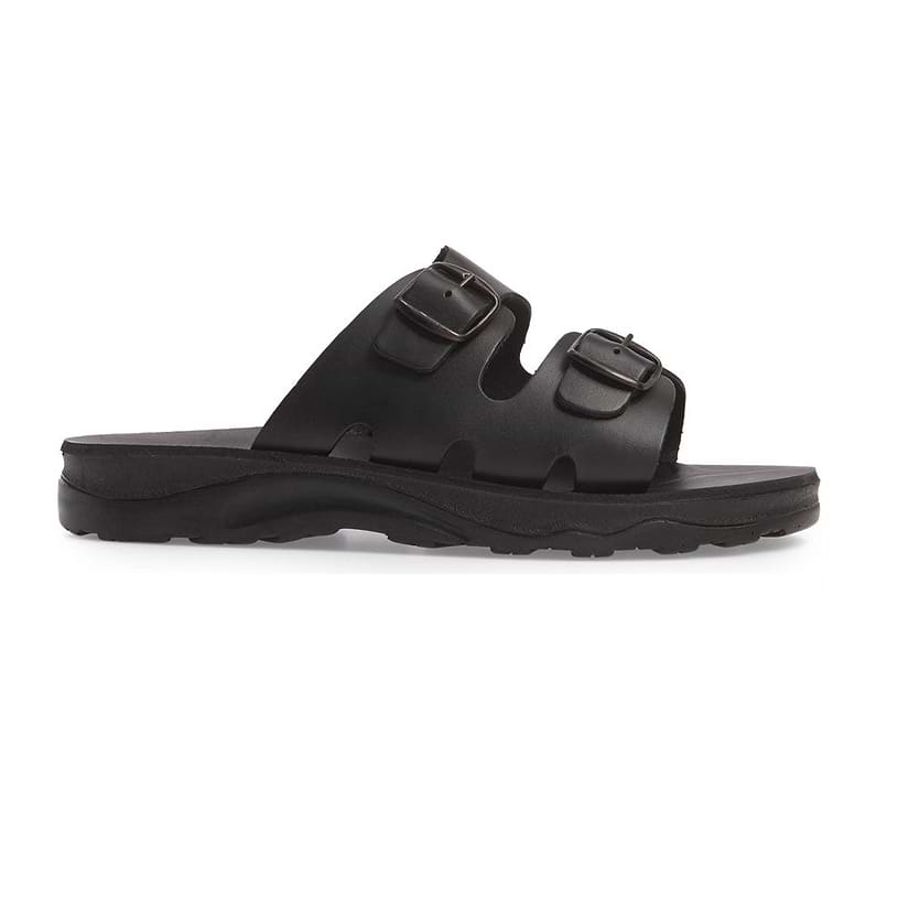 Barnabas Black, handmade leather slide sandals - Side View