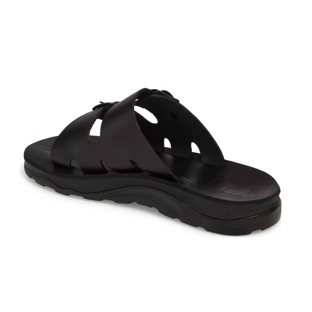 Barnabas Black, handmade leather slide sandals - back View