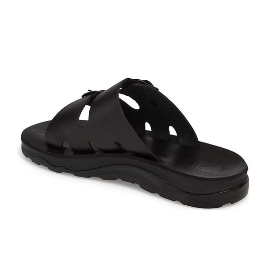 Barnabas Black, handmade leather slide sandals - back View