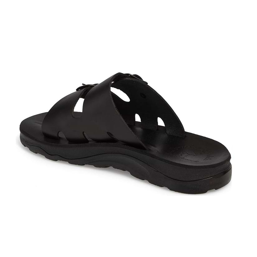 Barnabas Black, handmade leather slide sandals - back View