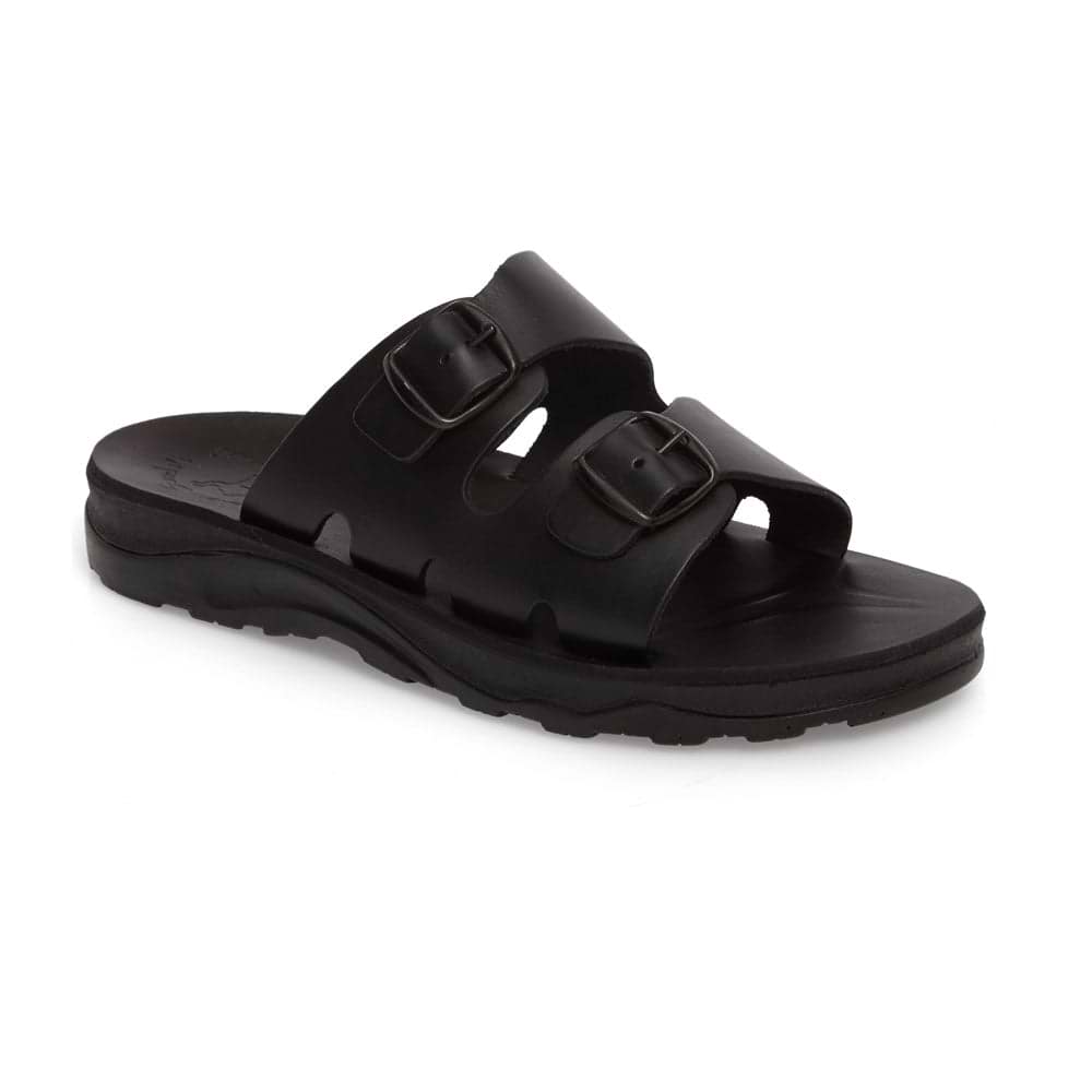 Barnabas Black, handmade leather slide sandals - Front View