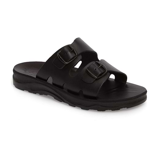 Barnabas Black, handmade leather slide sandals - Front View