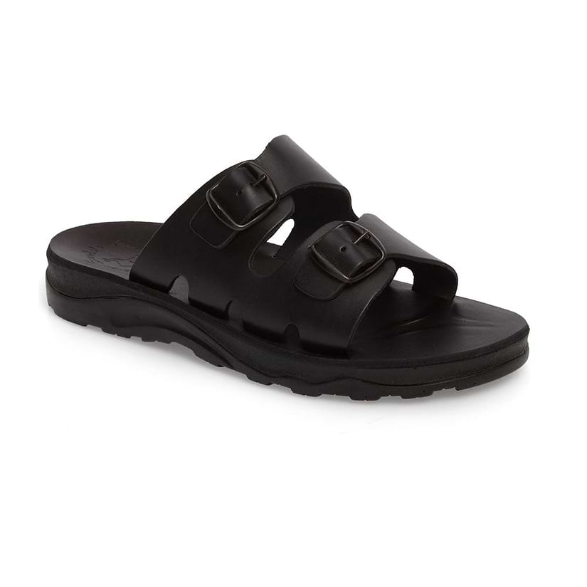 Barnabas Black, handmade leather slide sandals - Front View