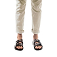 Model wearing Barnabas Brown, handmade leather slide sandals 