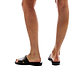 Model wearing Bashan black, handmade leather slide sandals 