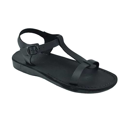 Bathsheba black, handmade leather sandals with back strap - Front View