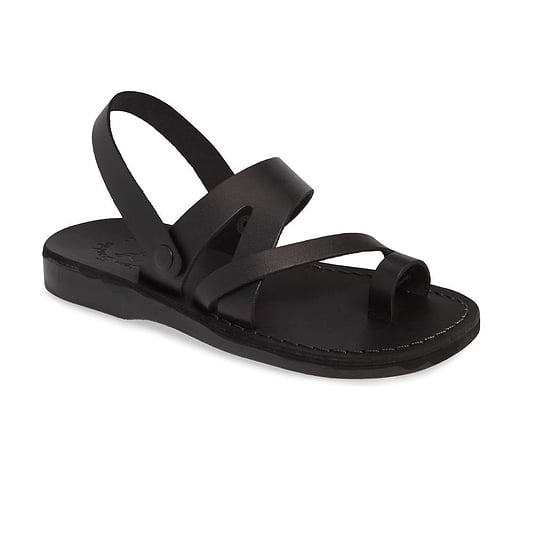 Benjamin black, handmade leather sandals with back strap and toe loop - Front View