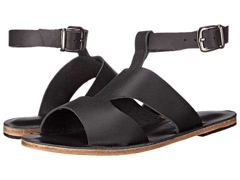 San Vincente Blvd black, handmade leather sandals with anklet strap and buckle  - Side View