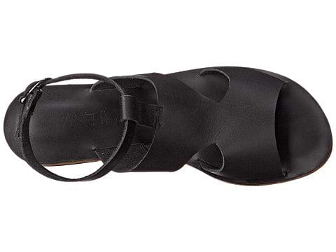 San Vincente Blvd black, handmade leather sandals with anklet strap and buckle  - top View
