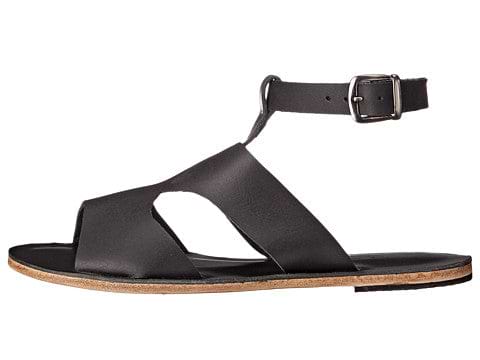 San Vincente Blvd black, handmade leather sandals with anklet strap and buckle  - Side View