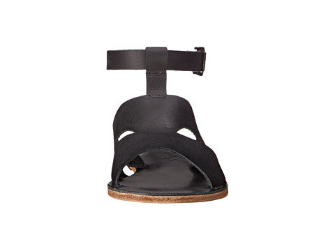 San Vincente Blvd black, handmade leather sandals with anklet strap and buckle  - front View