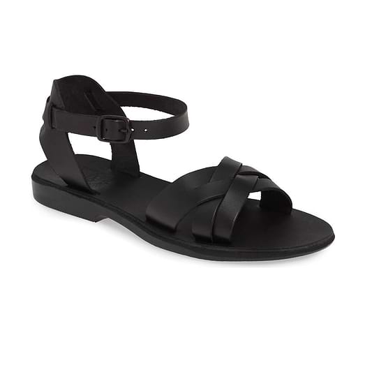 Chloe black, handmade leather sandals with back strap - Front View