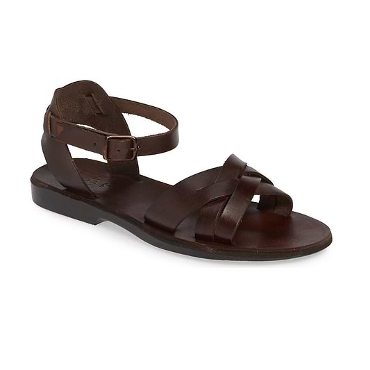 Chloe brown, handmade leather sandals with back strap - Front View