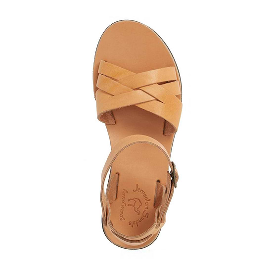 Chloe tan, handmade leather sandals with back strap  - Side View