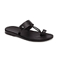 David black, handmade leather slide sandals with toe loop - Front View