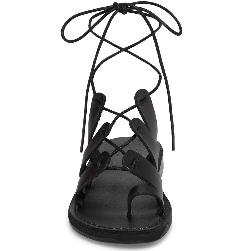 Deborah black, handmade leather sandals with back strap and toe loop- Side View