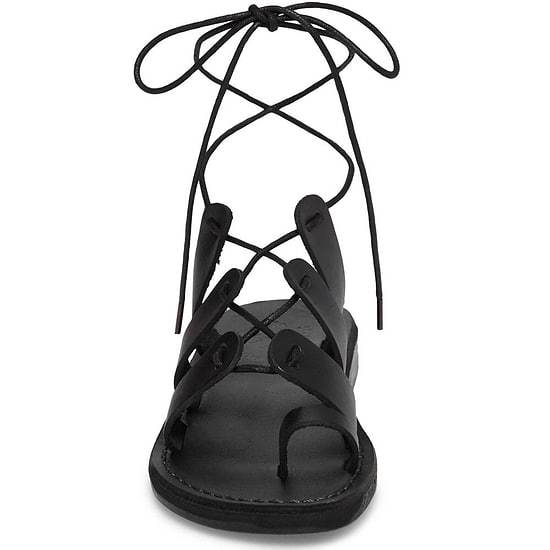 Deborah black, handmade leather sandals with back strap and toe loop- Side View
