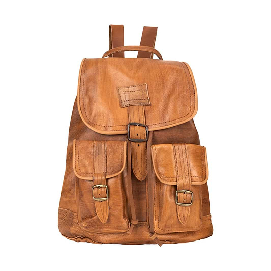 Front Pocket Backpack brown, handmade leather bag - Front View