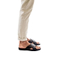 Model wearing Elan black, handmade leather slide sandals