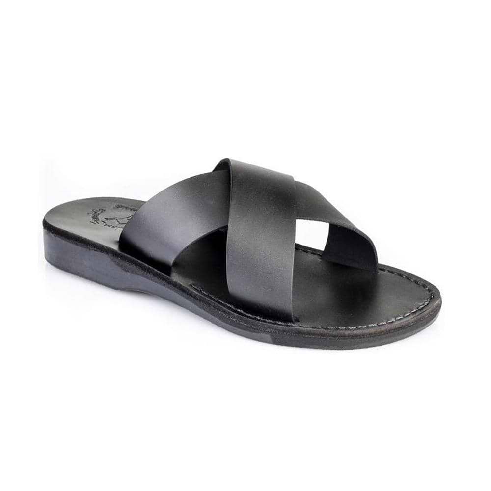 Elan | Black Leather Slide On Sandal